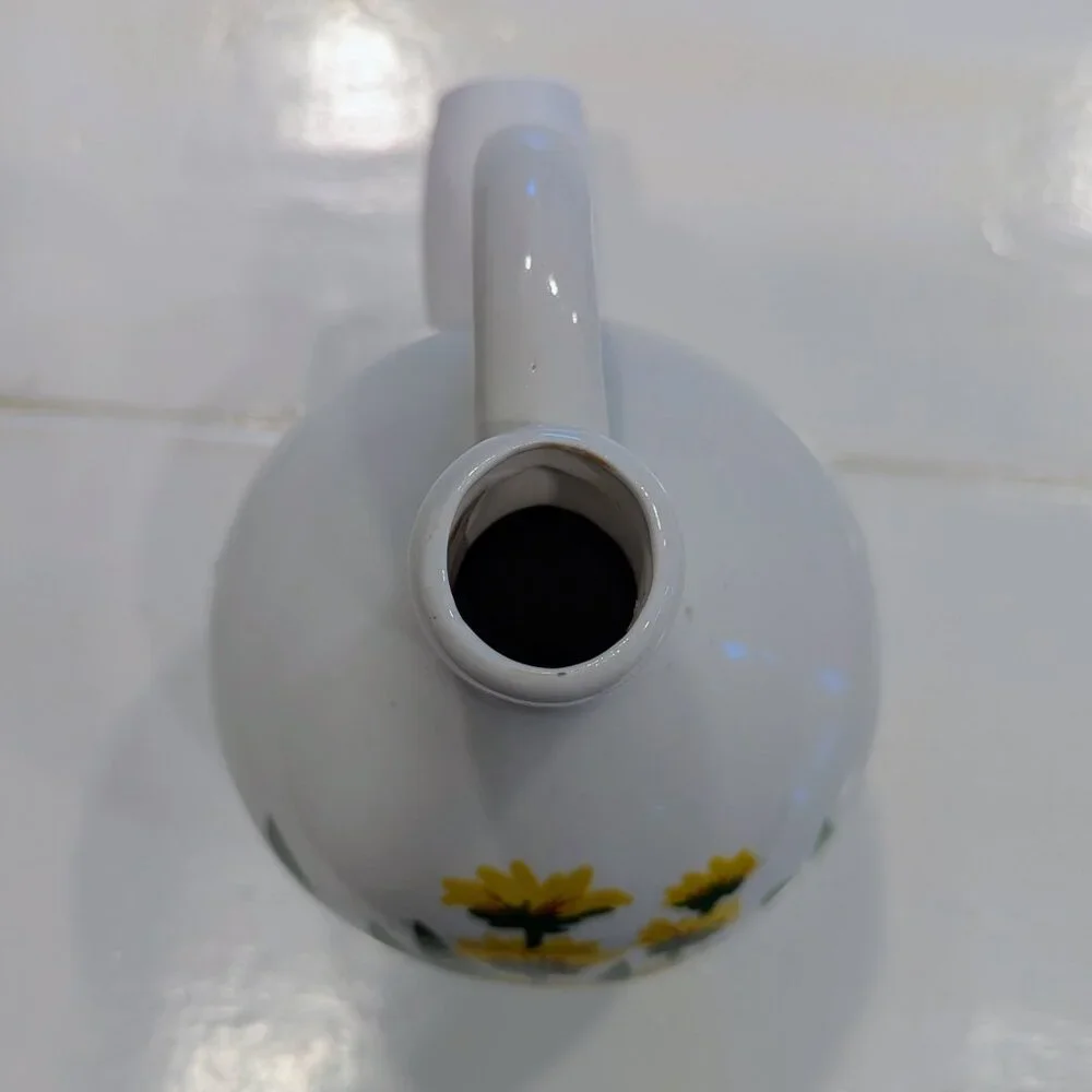 VTG Bavarian Enzian Liqueur Decanter Attached Shot Glass Floral Barware 60s